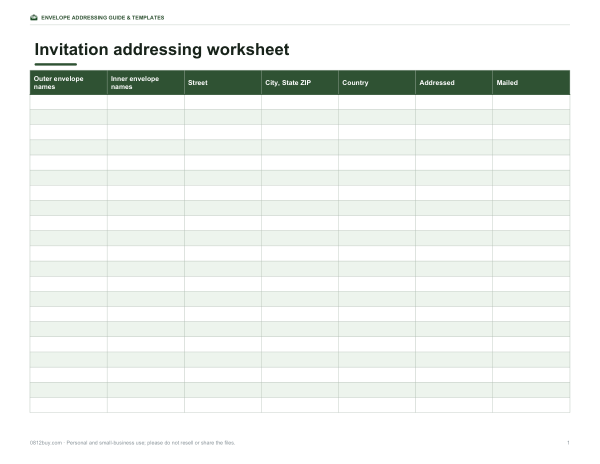 Preview of Printable Invitation Addressing Worksheet